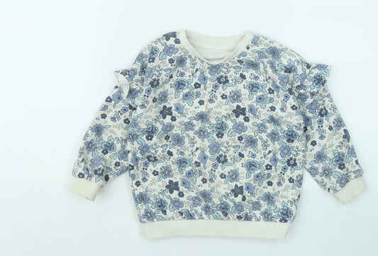 Matalan Girls Blue Floral Cotton Pullover Sweatshirt Size 2-3 Years
