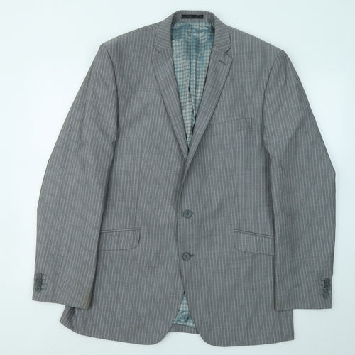 Preworn Mens Grey Striped Viscose Jacket Suit Jacket Size 42