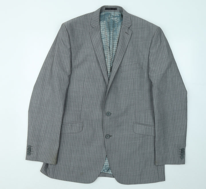 Preworn Mens Grey Striped Viscose Jacket Suit Jacket Size 42