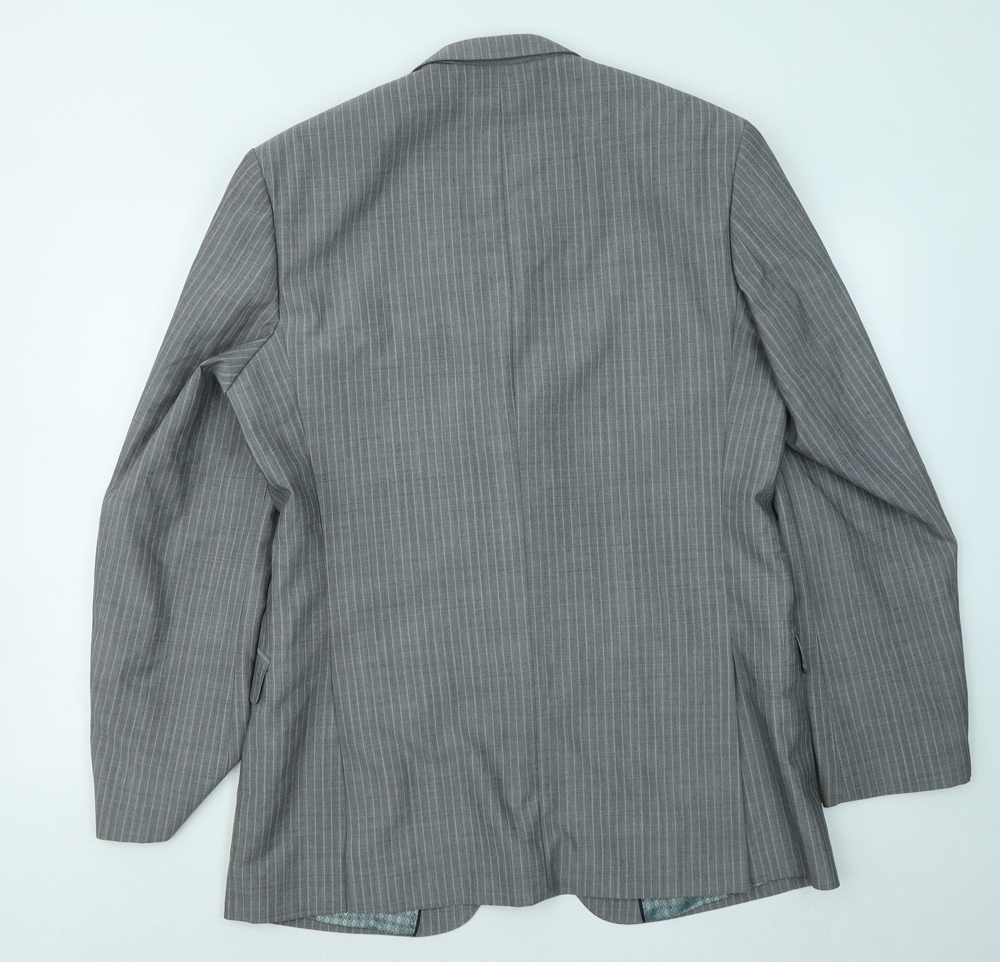 Preworn Mens Grey Striped Viscose Jacket Suit Jacket Size 42
