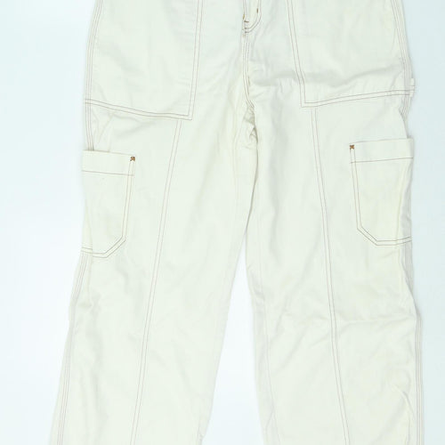 Weekday Womens White Cotton Straight Jeans Size 12 L27 in Regular Zip