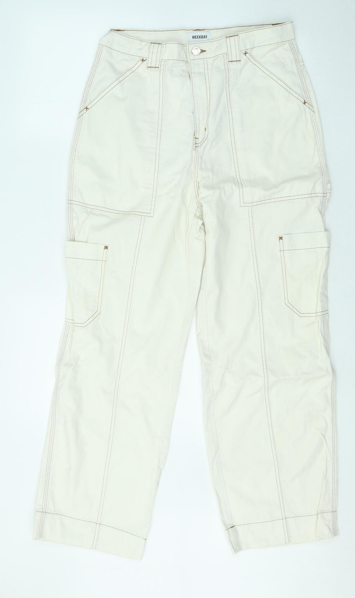 Weekday Womens White Cotton Straight Jeans Size 12 L27 in Regular Zip