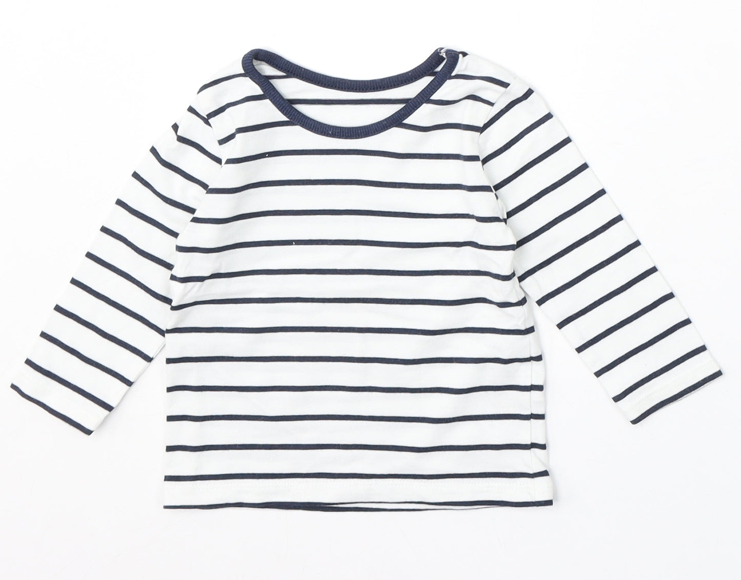 George Boys White Striped Cotton Basic T-Shirt Size 6-9 Months Round Neck