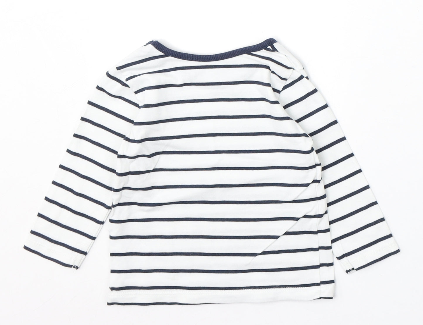 George Boys White Striped Cotton Basic T-Shirt Size 6-9 Months Round Neck