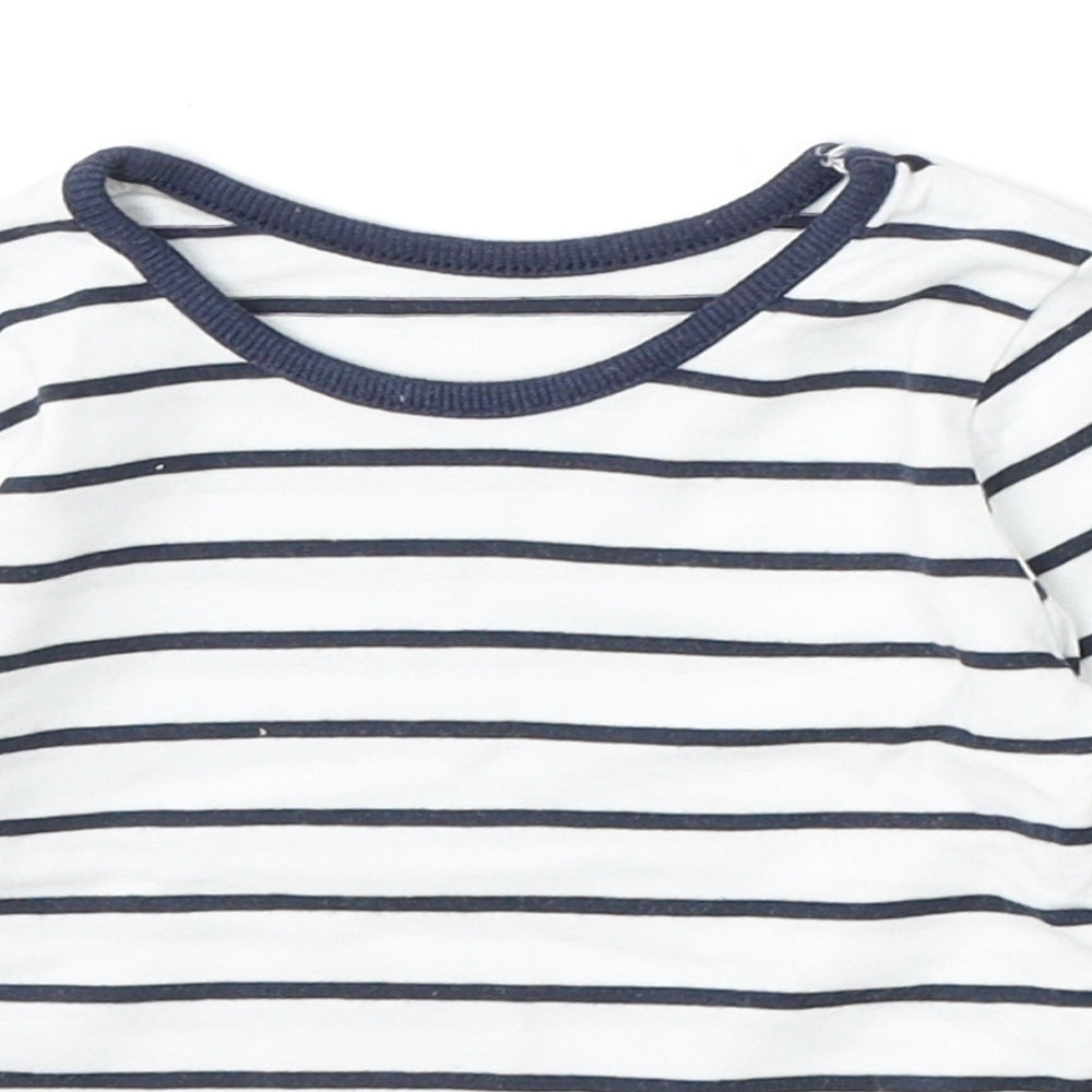 George Boys White Striped Cotton Basic T-Shirt Size 6-9 Months Round Neck