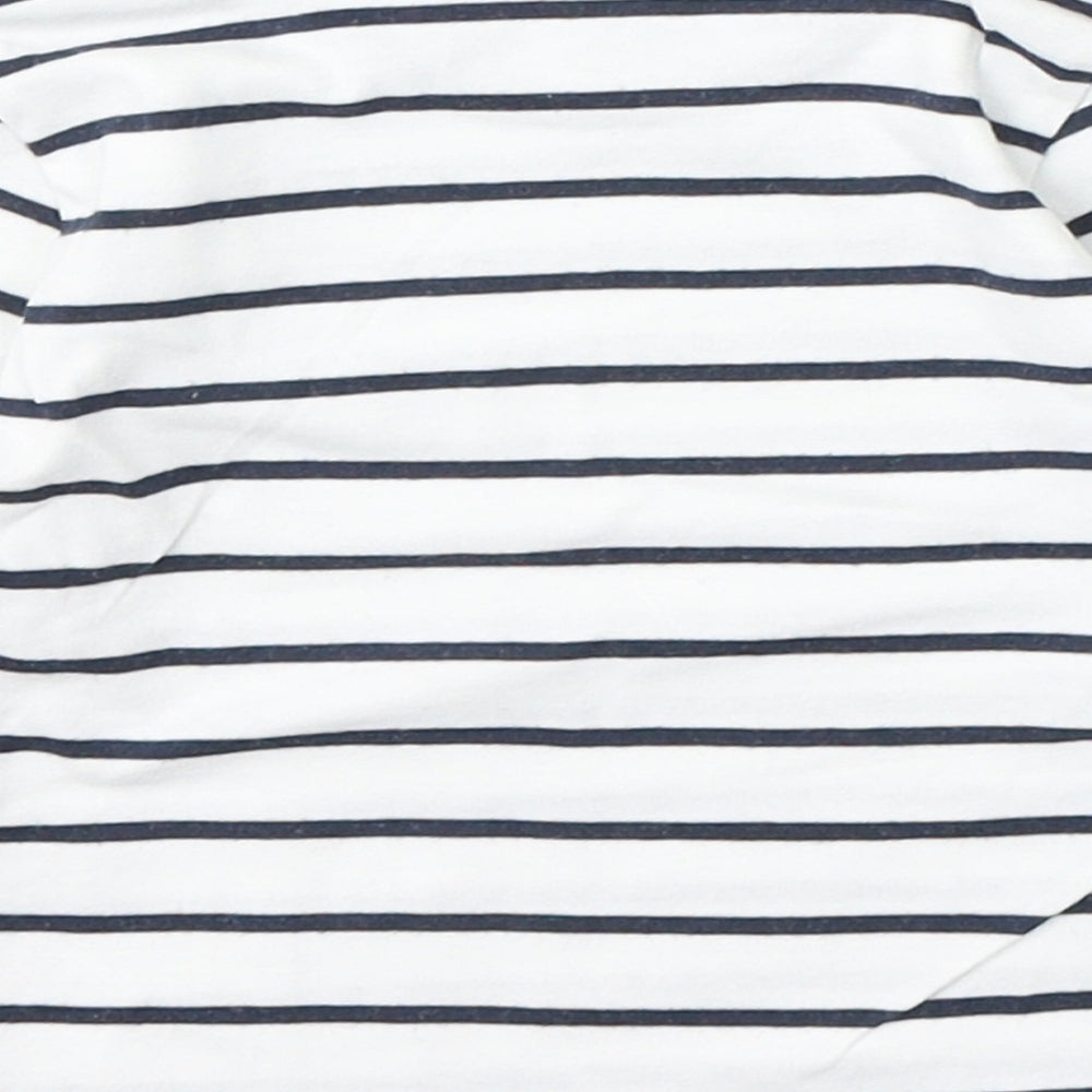 George Boys White Striped Cotton Basic T-Shirt Size 6-9 Months Round Neck