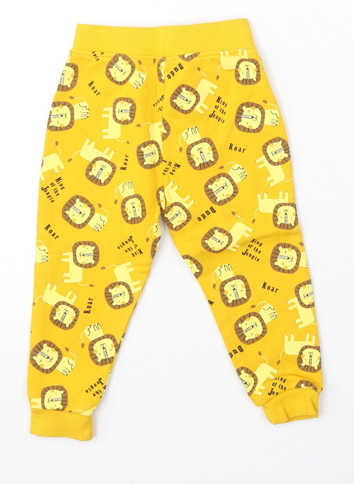 Dunnes Stores Boys Yellow Geometric Cotton Jogger Trousers Size 18-24 Months Tie - Lion Cartoon