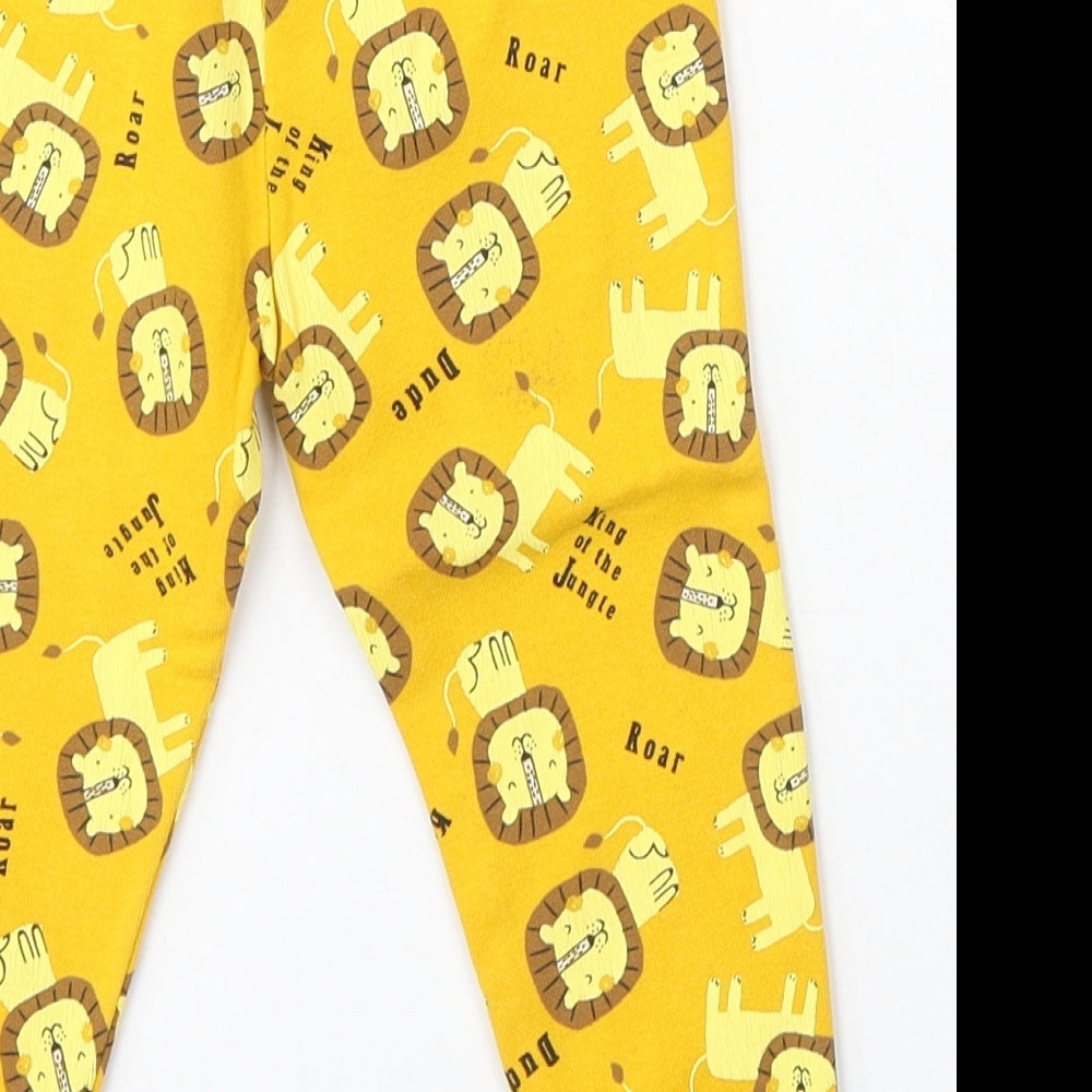 Dunnes Stores Boys Yellow Geometric Cotton Jogger Trousers Size 18-24 Months Tie - Lion Cartoon