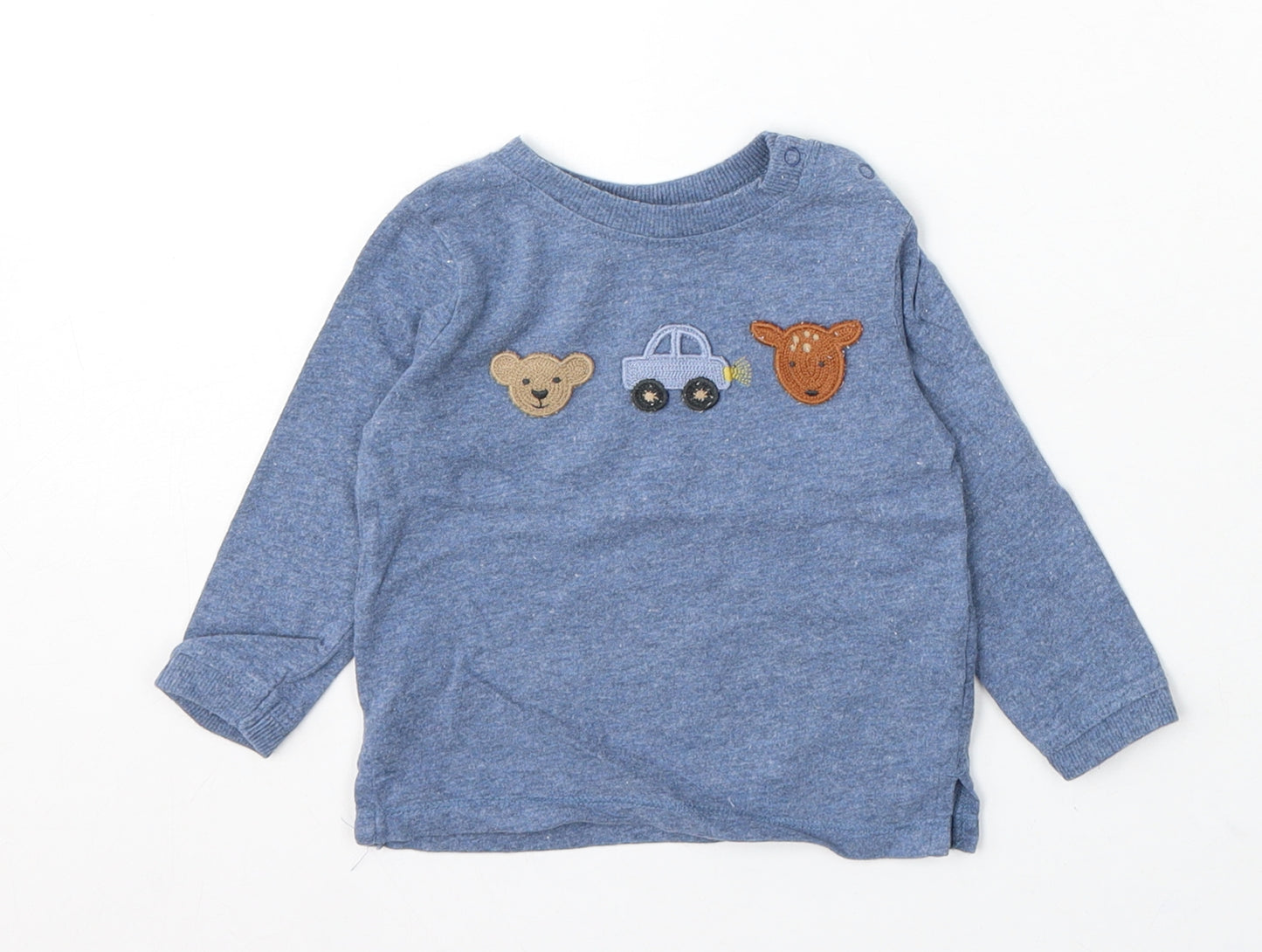 NEXT Boys Blue Cotton Basic T-Shirt Size 3-6 Months Round Neck Snap - Bear, Car