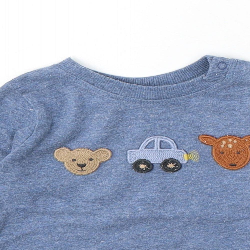 NEXT Boys Blue Cotton Basic T-Shirt Size 3-6 Months Round Neck Snap - Bear, Car