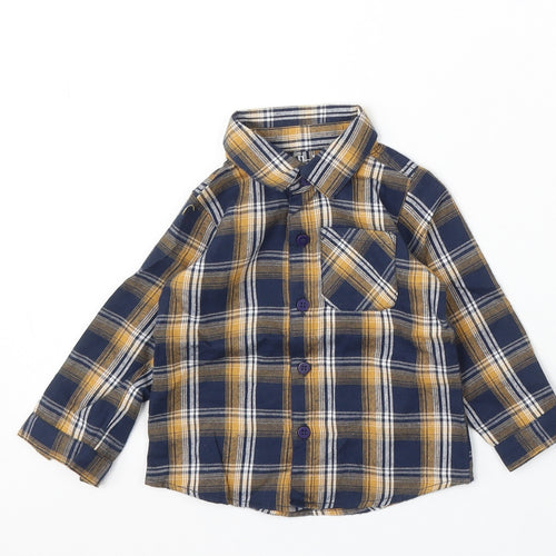 Lullaby Boys Blue Plaid Cotton Basic Button-Up Size 6-9 Months Collared Button