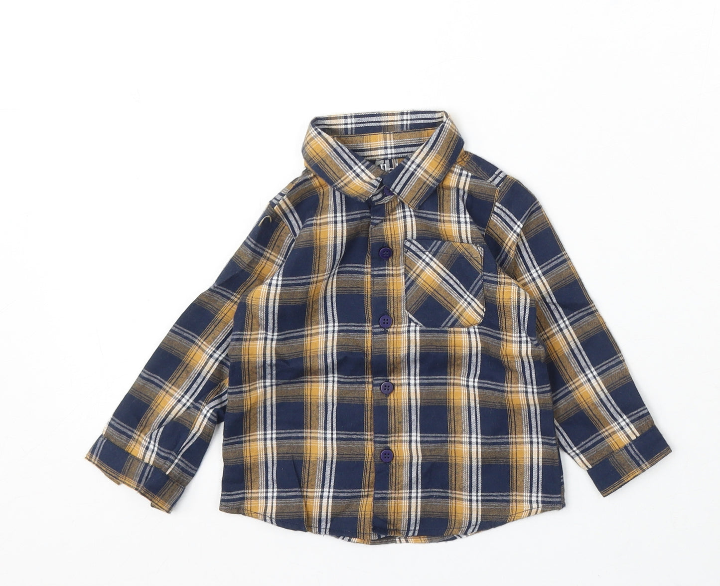 Lullaby Boys Blue Plaid Cotton Basic Button-Up Size 6-9 Months Collared Button