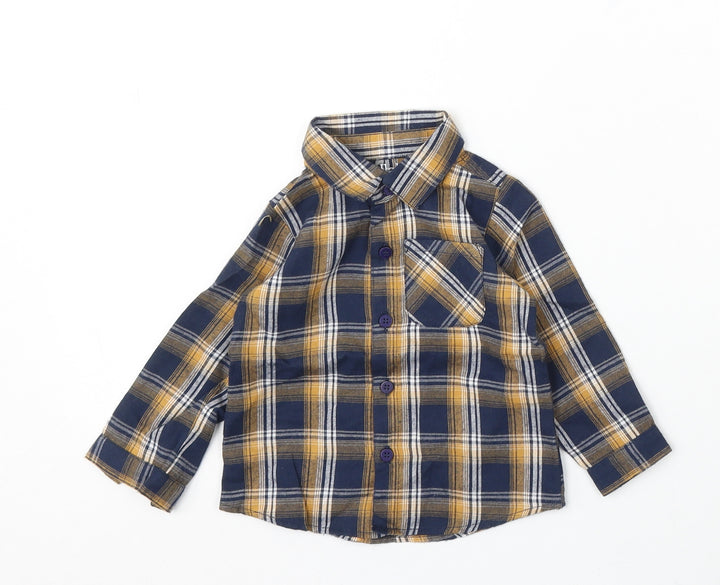 Lullaby Boys Blue Plaid Cotton Basic Button-Up Size 6-9 Months Collared Button