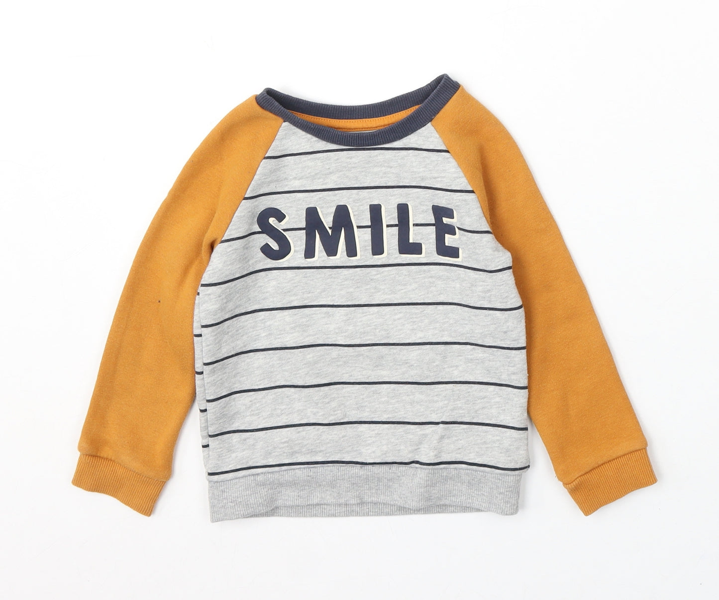 Primark Boys Grey Striped Cotton Pullover Jumper Size 18-24 Months - Smile
