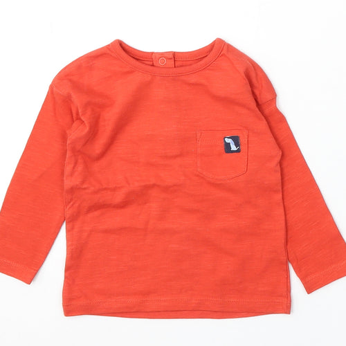 Dunnes Stores Boys Red Cotton Basic T-Shirt Size 6-9 Months Round Neck Snap - Dog Pocket Detail