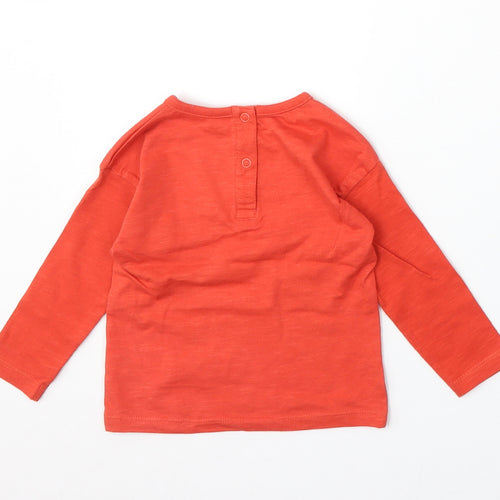 Dunnes Stores Boys Red Cotton Basic T-Shirt Size 6-9 Months Round Neck Snap - Dog Pocket Detail