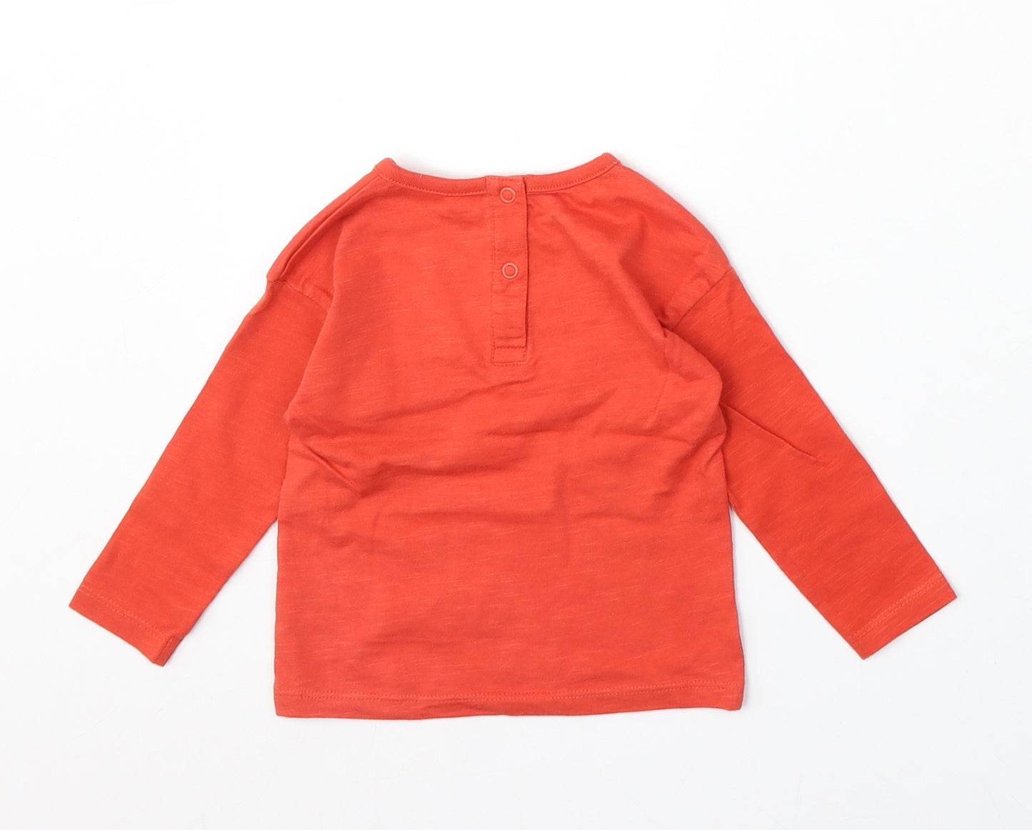 Dunnes Stores Boys Red Cotton Basic T-Shirt Size 6-9 Months Round Neck Snap - Dog Pocket Detail