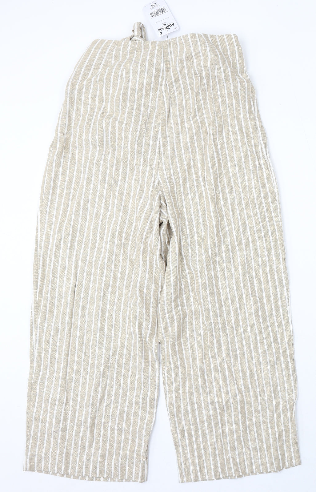NEXT Womens Beige Striped Cotton Trousers Size 10 L24 in Regular