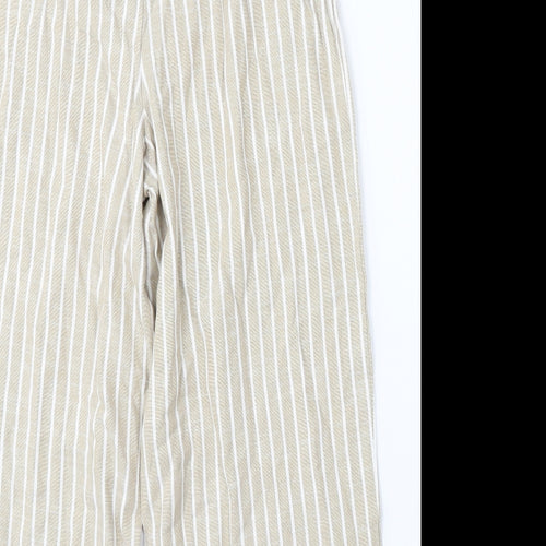 NEXT Womens Beige Striped Cotton Trousers Size 10 L24 in Regular