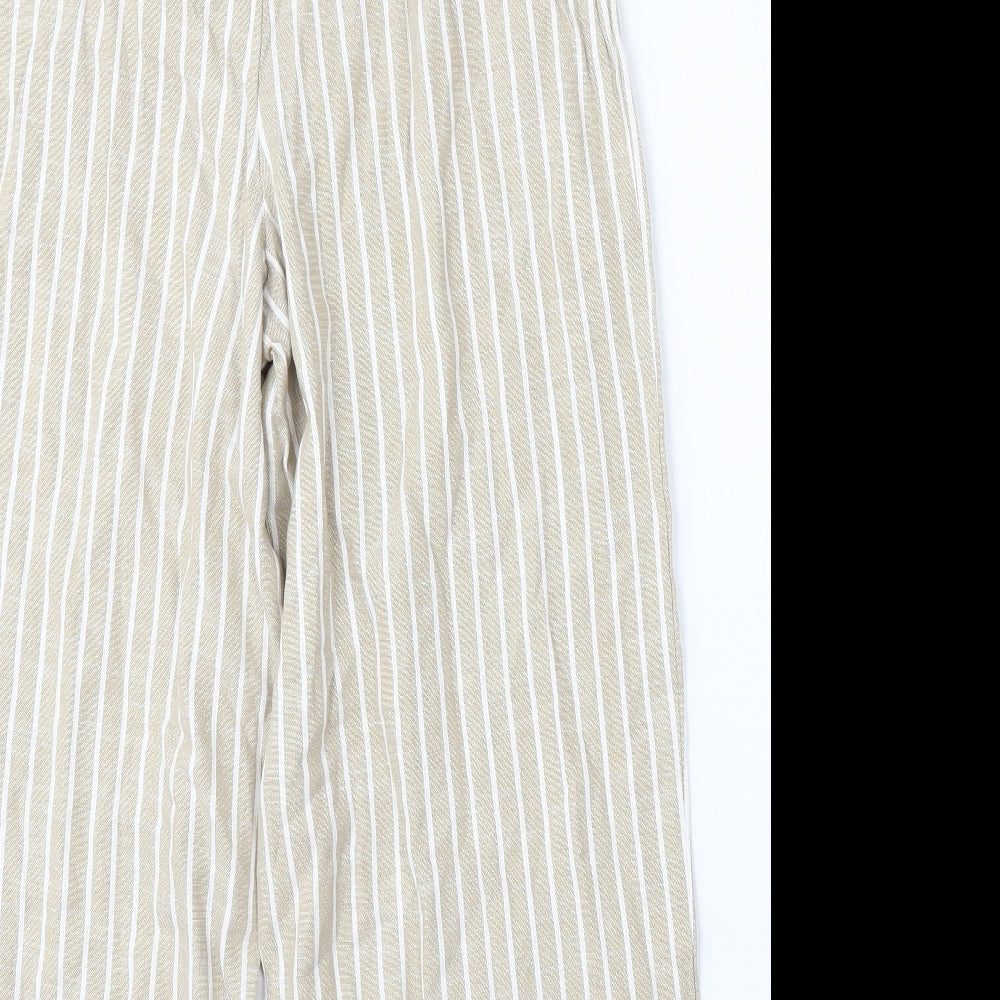 NEXT Womens Beige Striped Cotton Trousers Size 10 L24 in Regular