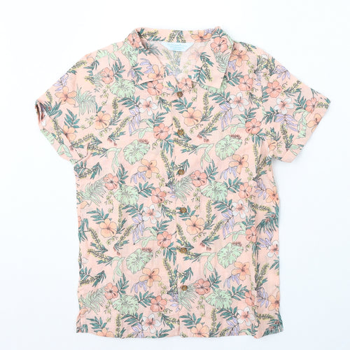 Primark Girls Pink Floral Cotton Basic Button-Up Size 10-11 Years Collared Button