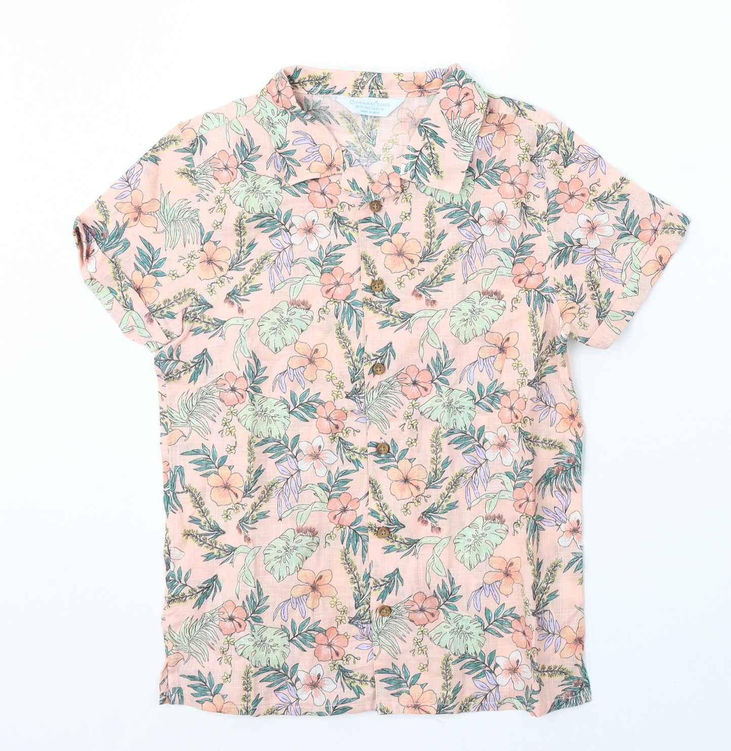 Primark Girls Pink Floral Cotton Basic Button-Up Size 10-11 Years Collared Button