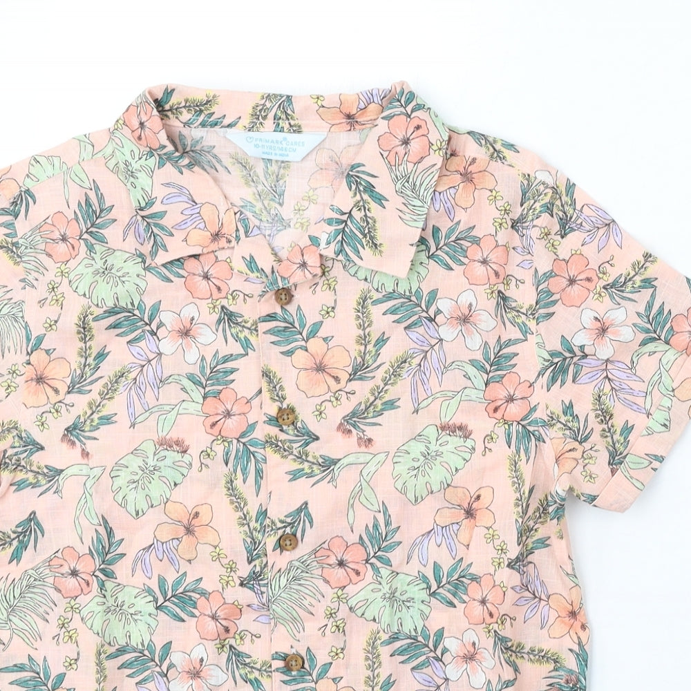 Primark Girls Pink Floral Cotton Basic Button-Up Size 10-11 Years Collared Button