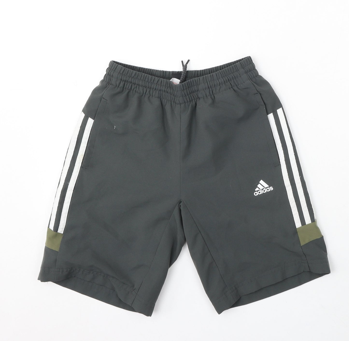 adidas Boys Green Polyester Sweat Shorts Size 9-10 Years Regular Drawstring