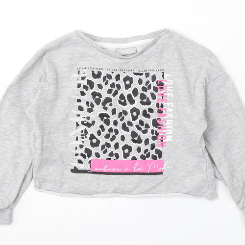 Matalan Girls Grey Animal Print Cotton Pullover Sweatshirt Size 6 Years - Love fashion