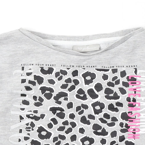 Matalan Girls Grey Animal Print Cotton Pullover Sweatshirt Size 6 Years - Love fashion