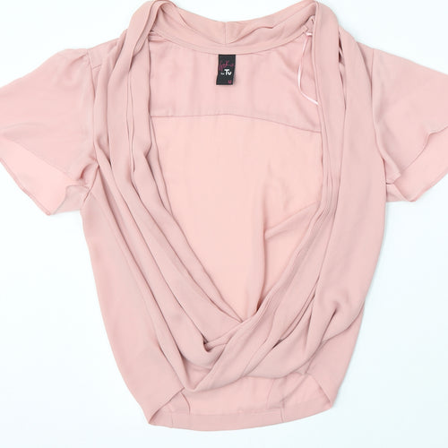 TU Womens Pink Polyester Basic Blouse Size 12 V-Neck