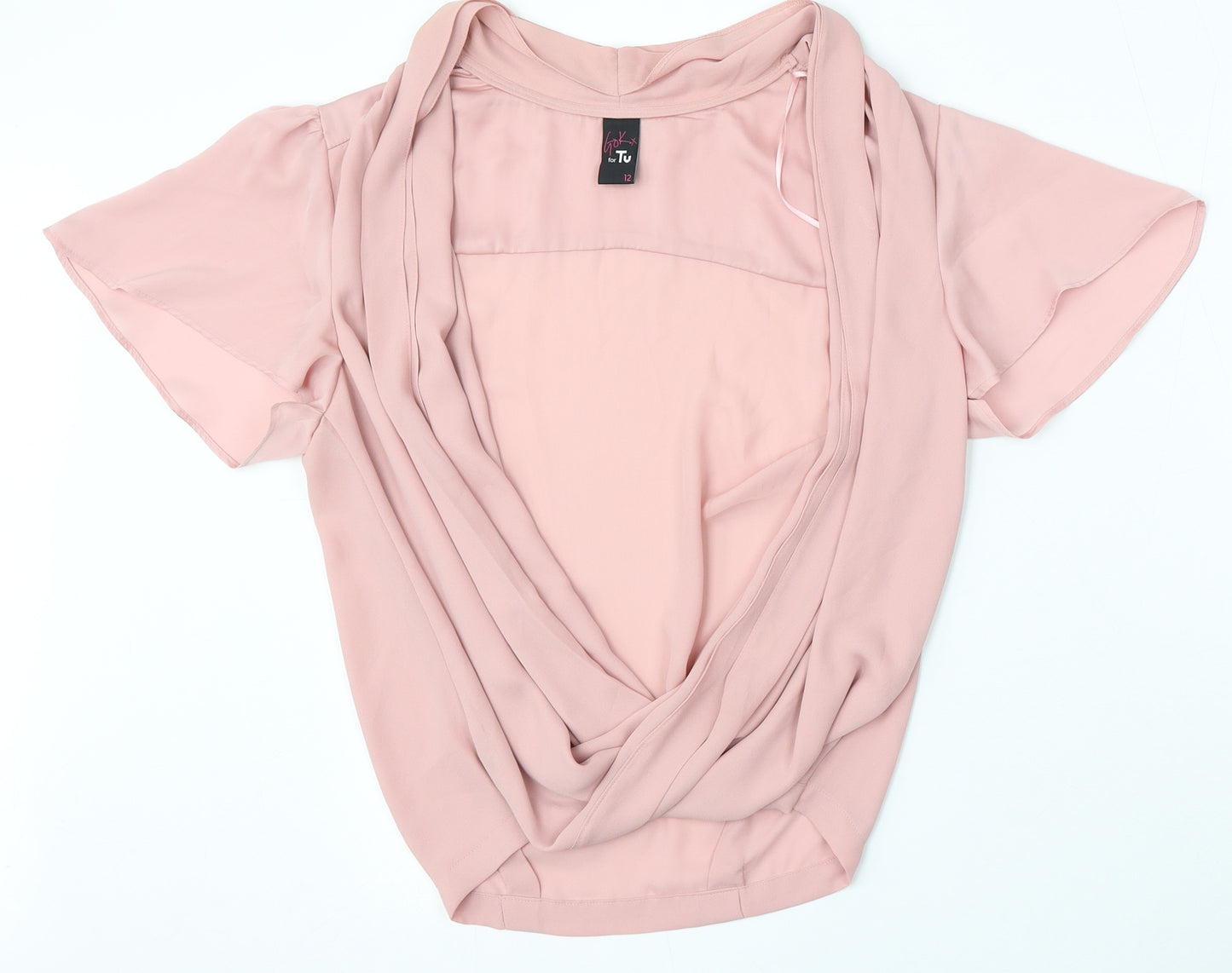 TU Womens Pink Polyester Basic Blouse Size 12 V-Neck