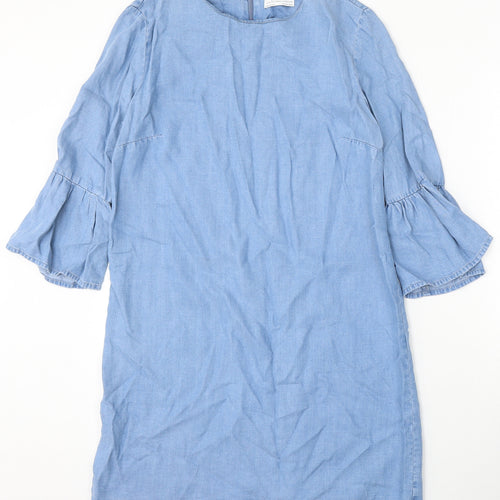 Zara Womens Blue Lyocell A-Line Size M Round Neck Zip