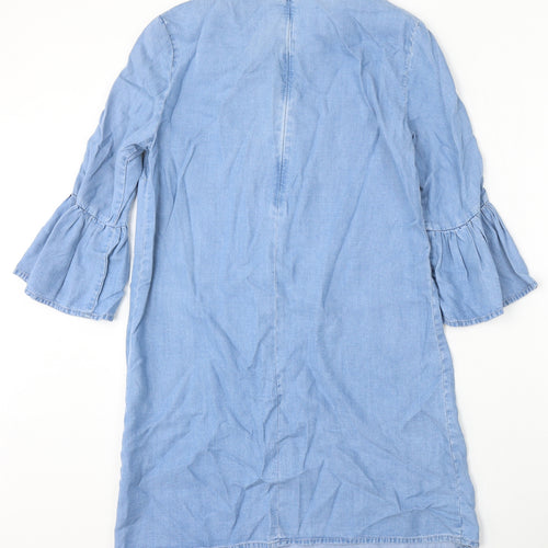 Zara Womens Blue Lyocell A-Line Size M Round Neck Zip