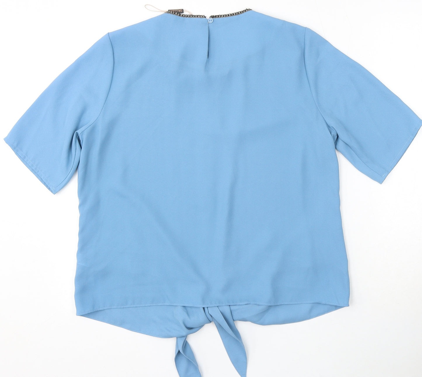 Gallery Womens Blue Polyester Basic Blouse Size 12 Round Neck - Tie Front