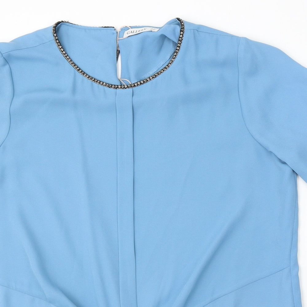 Gallery Womens Blue Polyester Basic Blouse Size 12 Round Neck - Tie Front