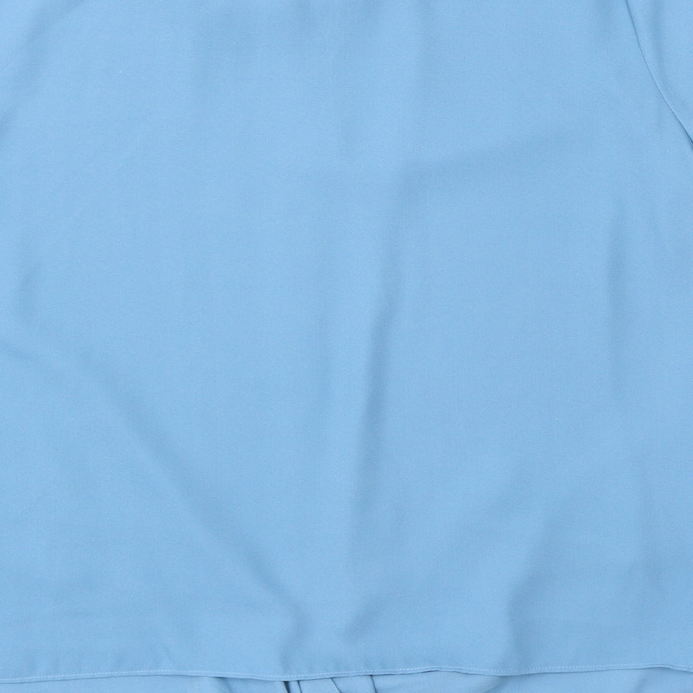 Gallery Womens Blue Polyester Basic Blouse Size 12 Round Neck - Tie Front