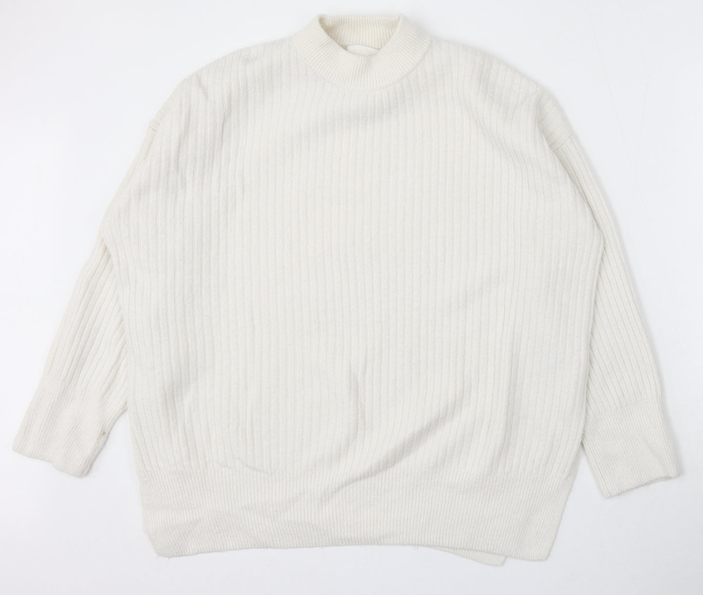 H&M Womens White Round Neck Polyester Pullover Jumper Size S
