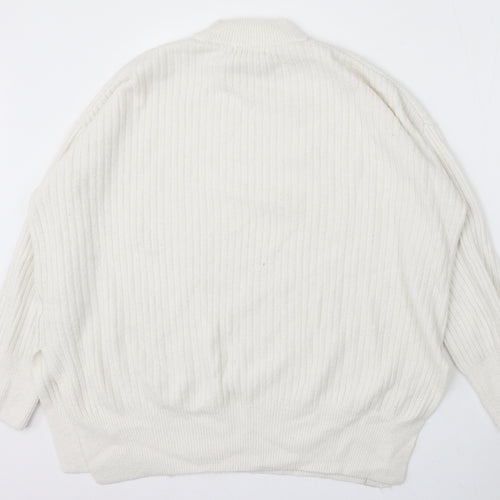 H&M Womens White Round Neck Polyester Pullover Jumper Size S