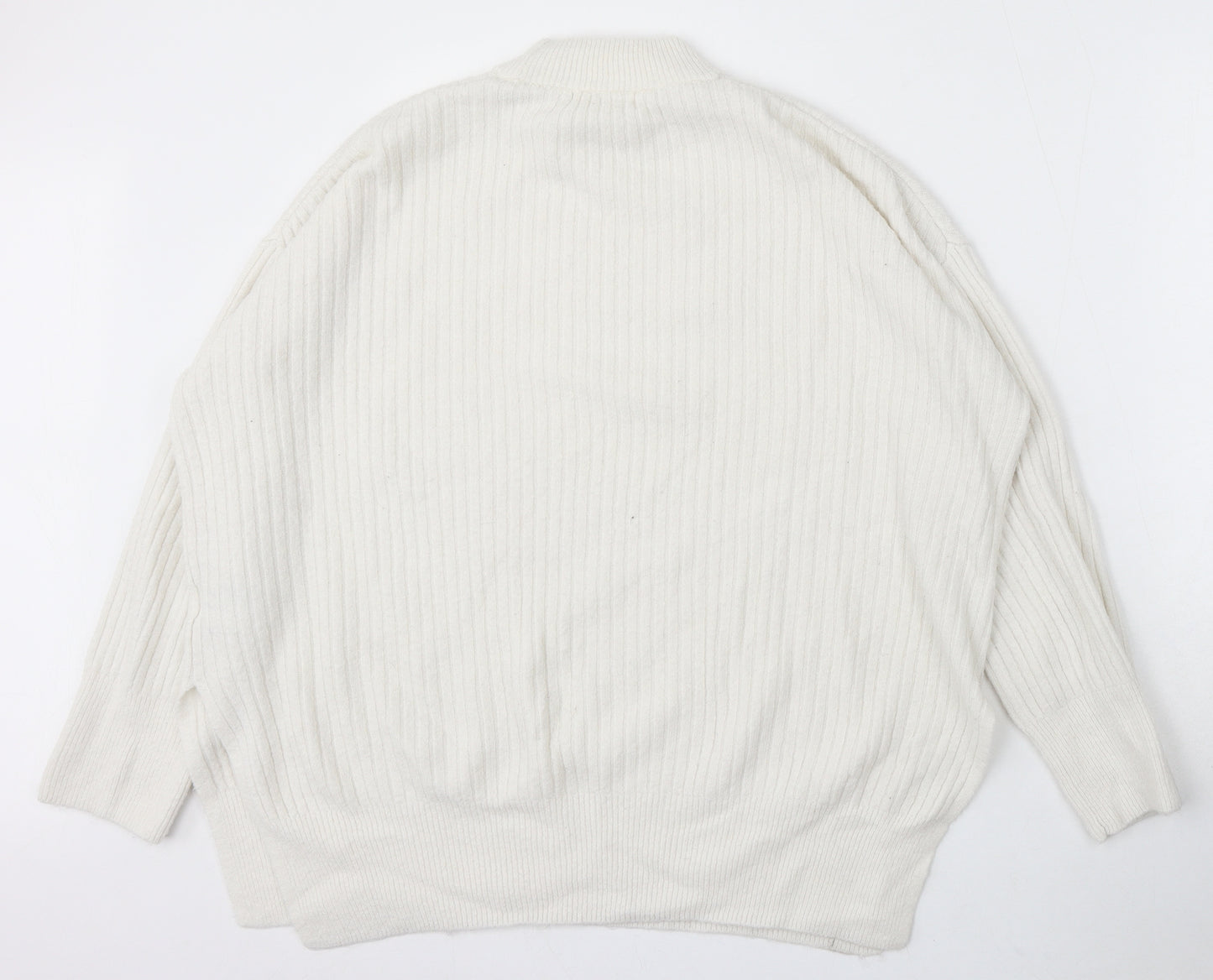 H&M Womens White Round Neck Polyester Pullover Jumper Size S