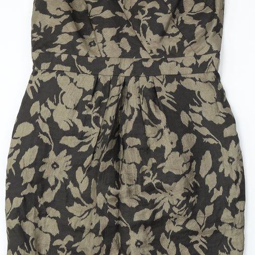 Adrianna Papell Womens Green Floral Rayon Shift Size 12 Round Neck Zip