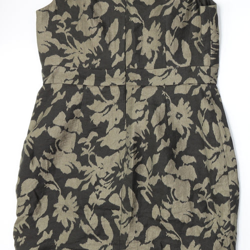 Adrianna Papell Womens Green Floral Rayon Shift Size 12 Round Neck Zip