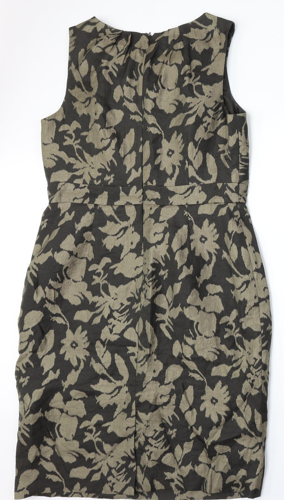 Adrianna Papell Womens Green Floral Rayon Shift Size 12 Round Neck Zip