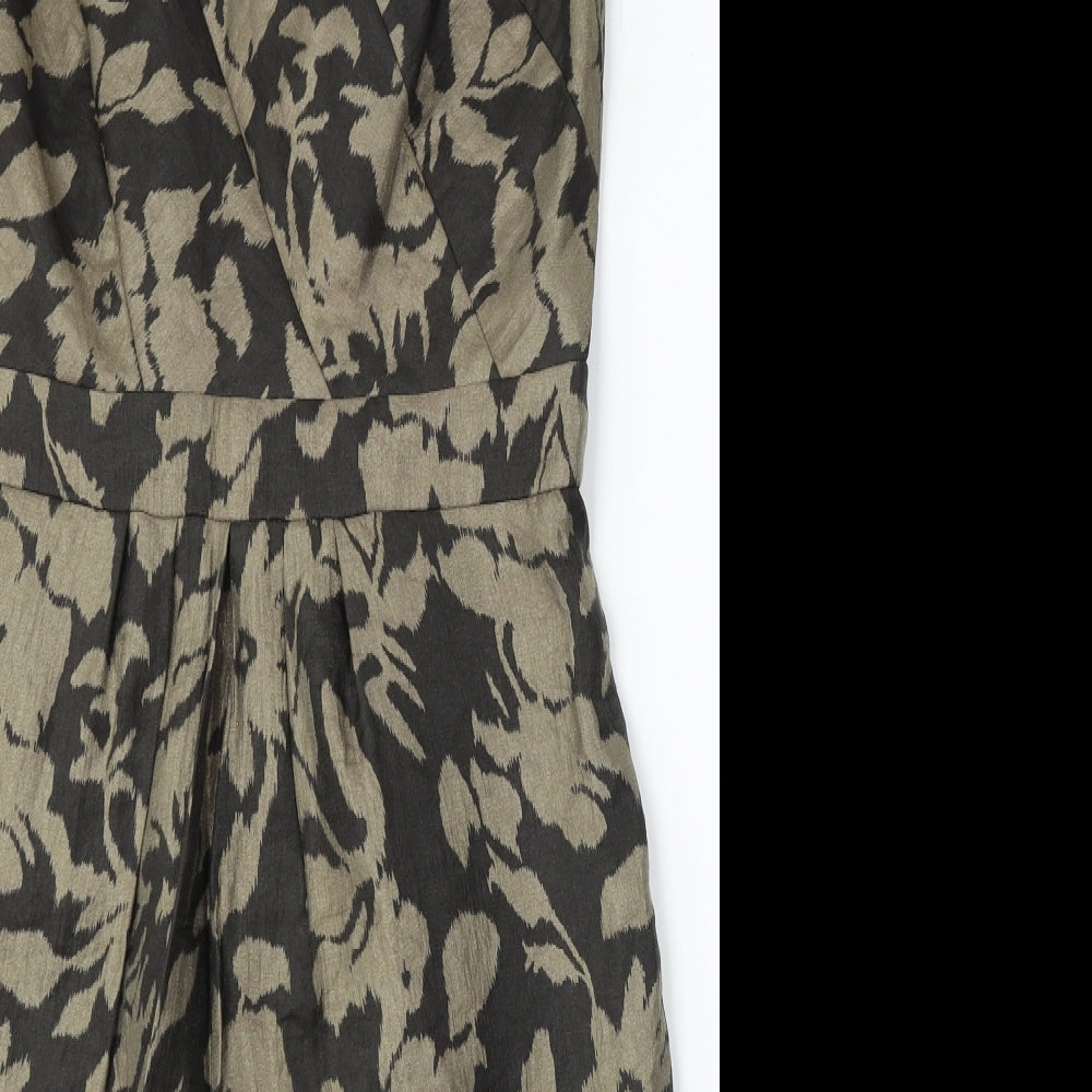 Adrianna Papell Womens Green Floral Rayon Shift Size 12 Round Neck Zip