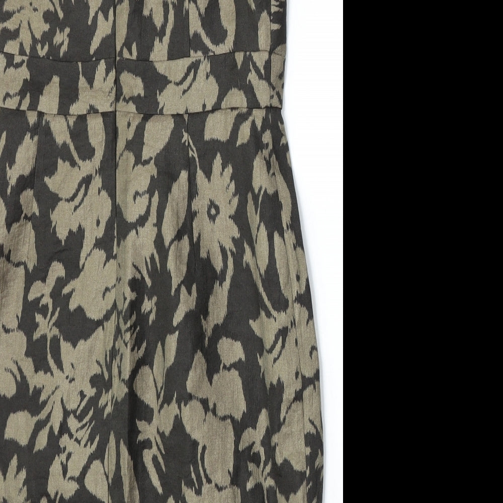 Adrianna Papell Womens Green Floral Rayon Shift Size 12 Round Neck Zip
