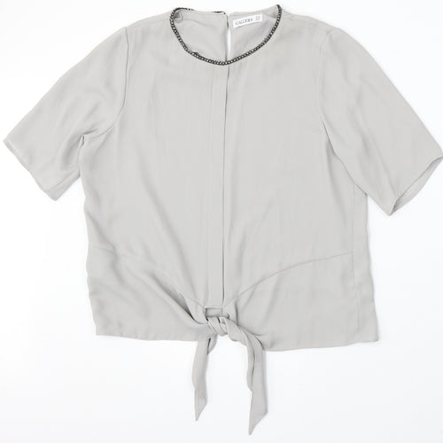 Gallery Womens Grey Polyester Basic Blouse Size 12 Round Neck