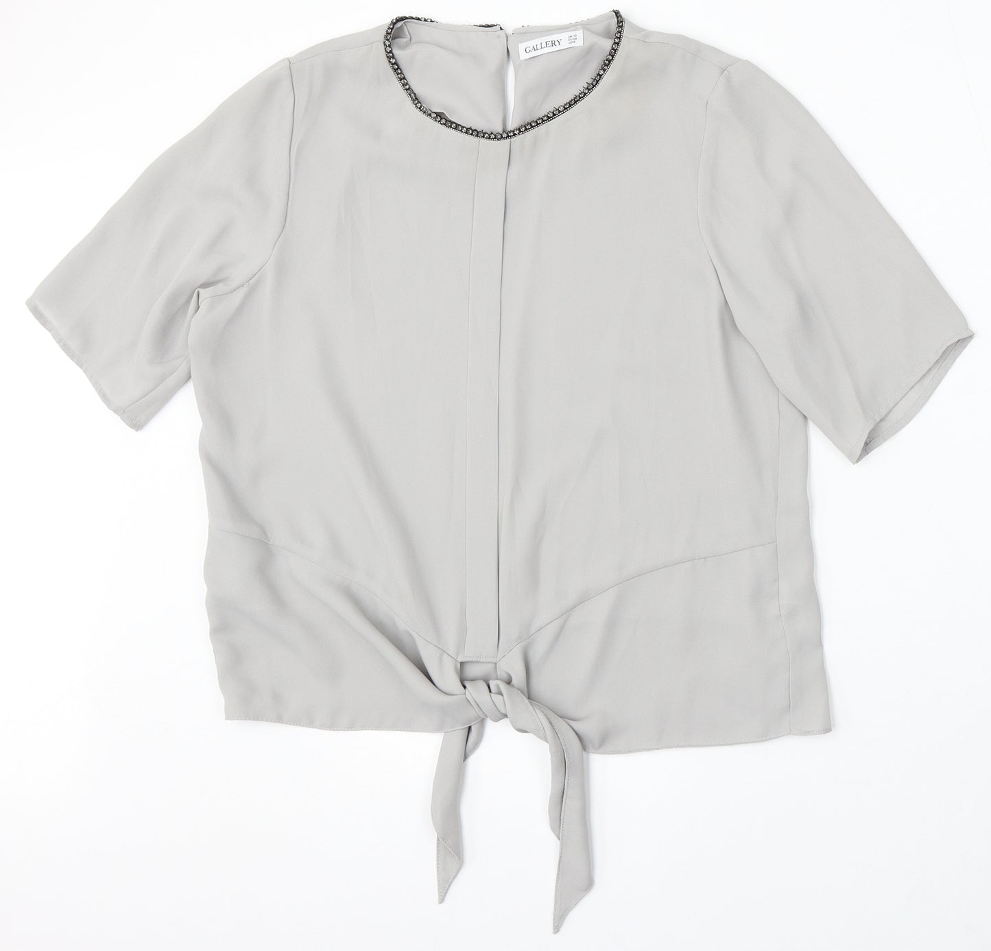 Gallery Womens Grey Polyester Basic Blouse Size 12 Round Neck