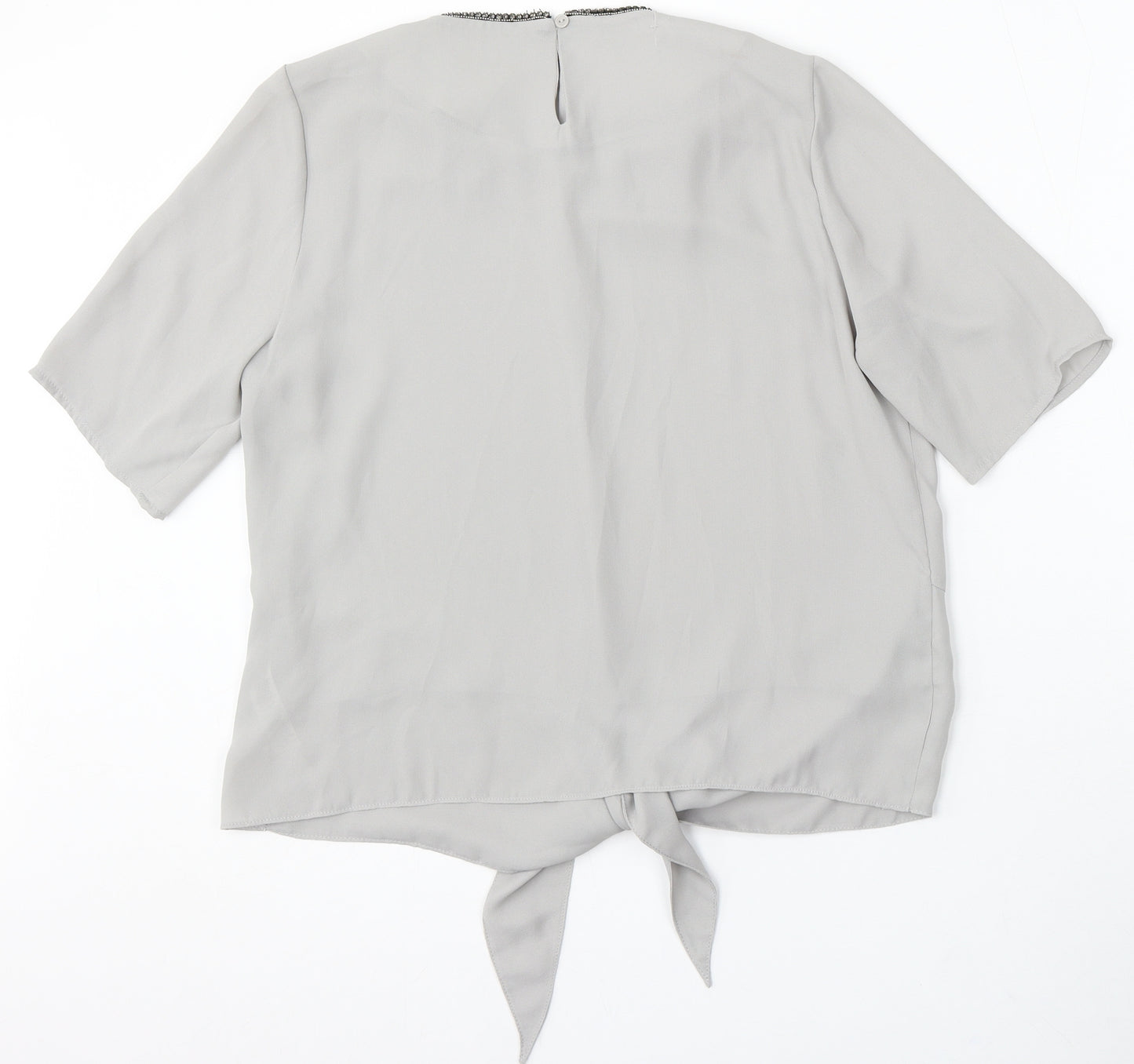 Gallery Womens Grey Polyester Basic Blouse Size 12 Round Neck