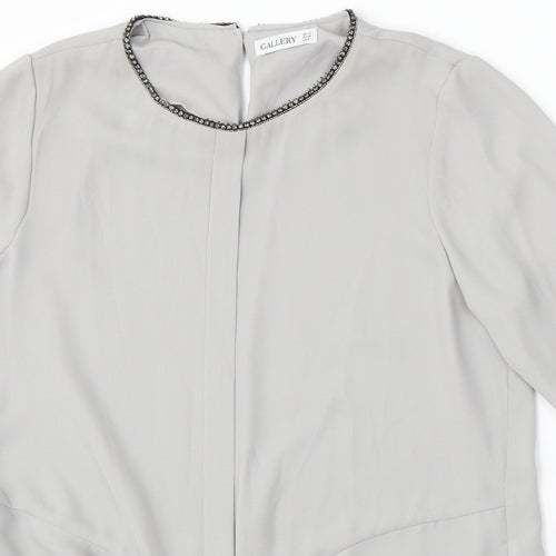 Gallery Womens Grey Polyester Basic Blouse Size 12 Round Neck