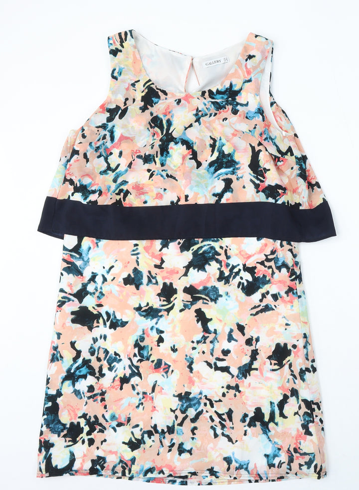 Gallery Womens Multicoloured Floral Polyester Shift Size 12 Round Neck Hook & Eye